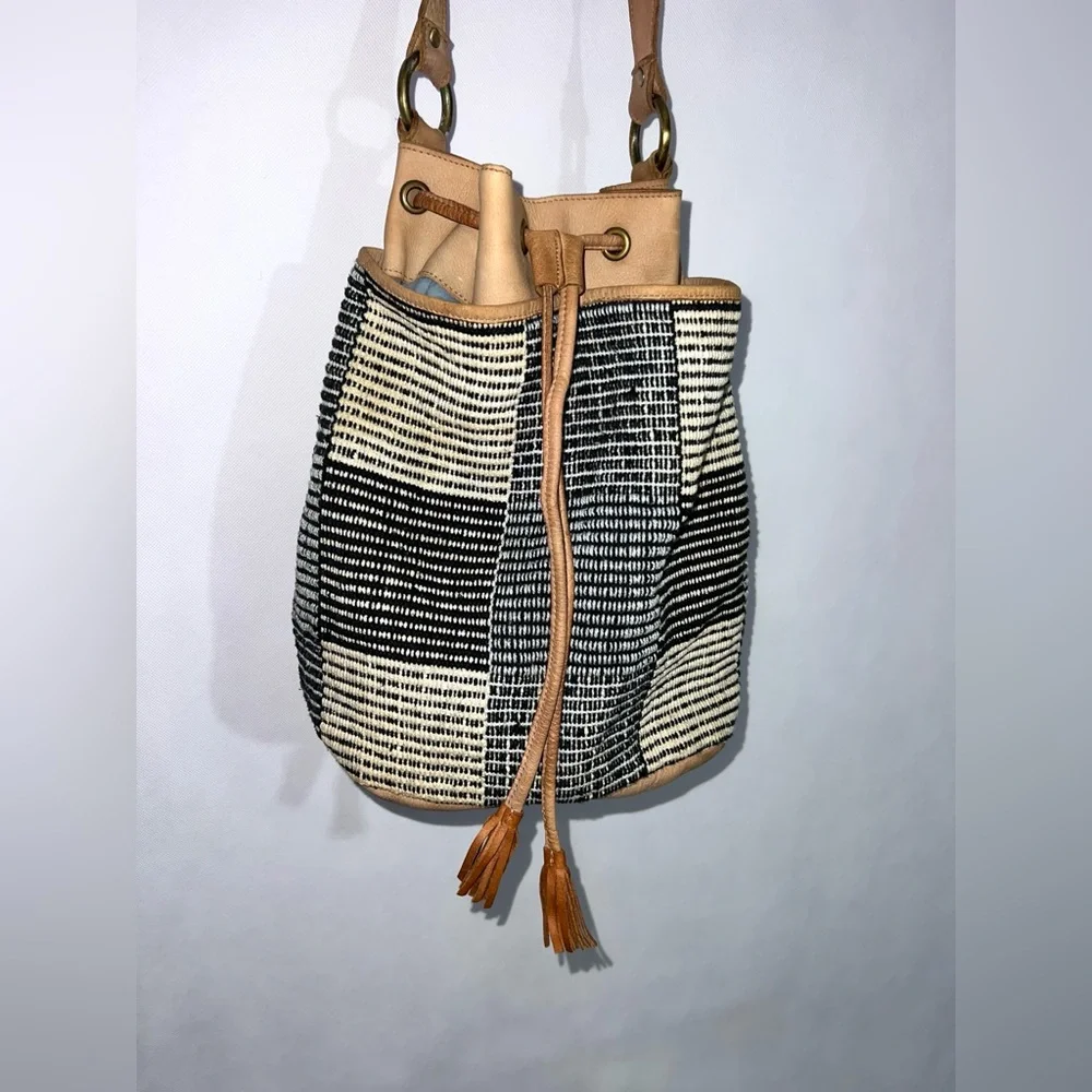 ANABAGLISH Cross-Body‎ Woven Fabric/Leather Accents Shoulder Bucket Bag